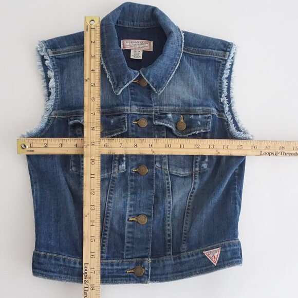 Vintage '90S Guess Jeans Dark Wash Sleeveless Button Jean Jacket Western Vest XS - Picture 2 of 11